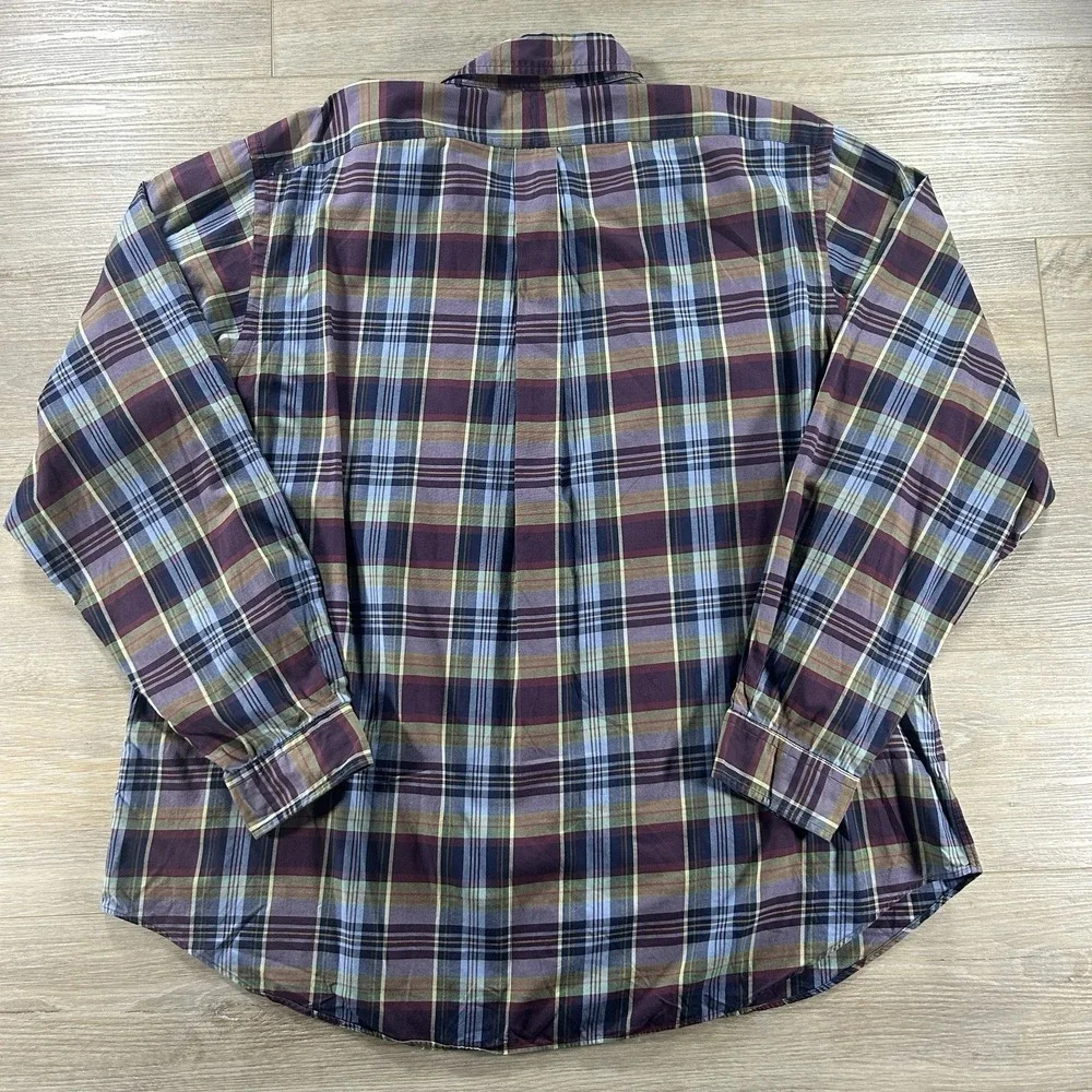 Ralph Lauren 18 XXL Classic Fit Long Sleeve Plaid Button Down Preppy Blue Pony